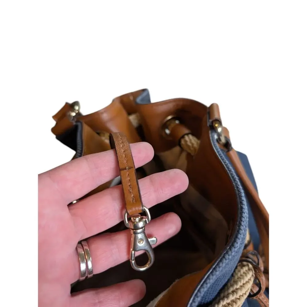 Michael Kors Marina Canvas Rope Tassel Large Bucket Bag Drawstring Blue